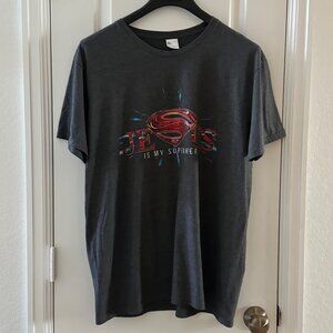 Jesus Is My Superhero Graphic T-Shirt XL Men Gray 50/50 Cotton Polyester Crewnec